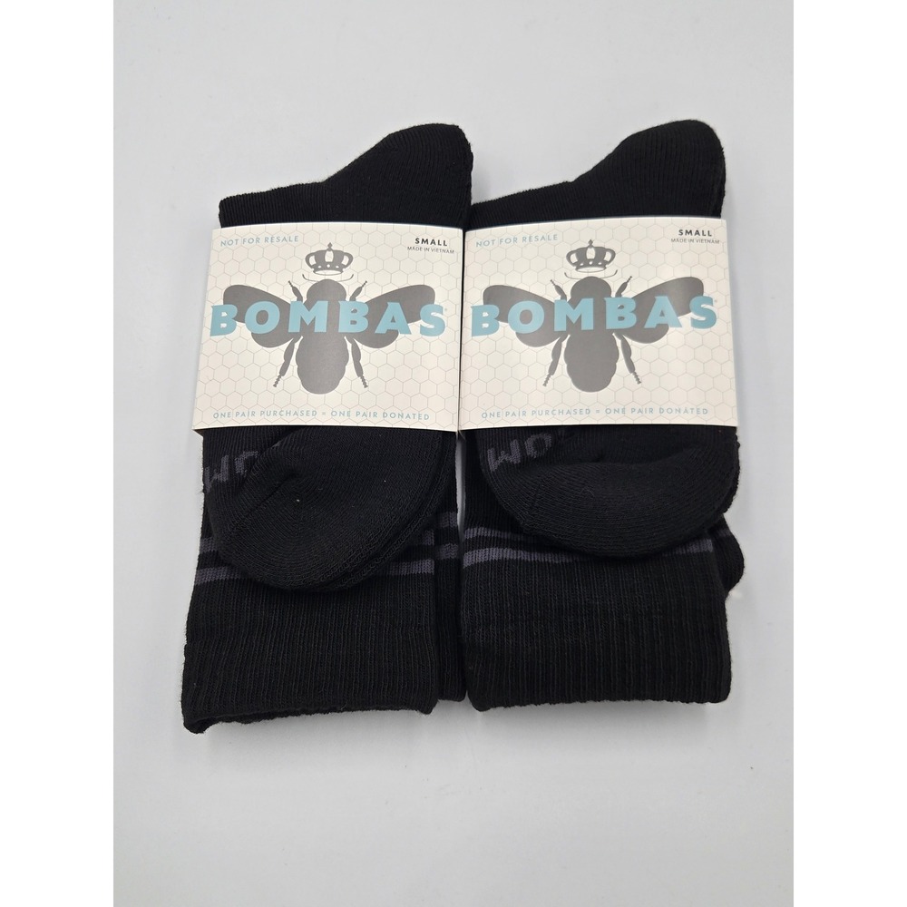 Bombas Donation Crew Socks Black Grey Stripe Small 2 Pair Pack Antimicrobial